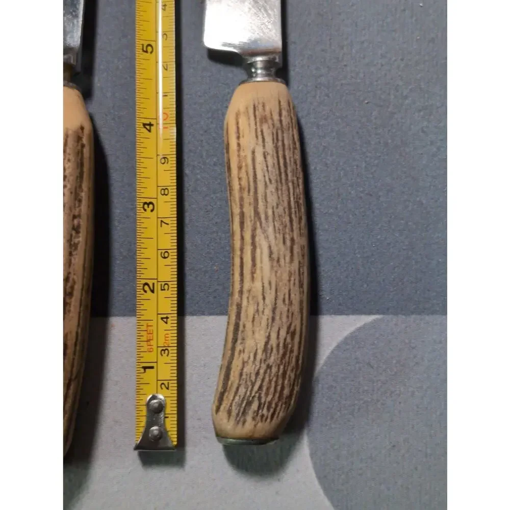 Vtg Stag Horn Carving Knife Stainless Steel Blade Genuine Antler Handle Lot